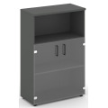 Офисный шкаф средний широкий (2 низких фасада стекло, задняя стенка ЛДСП)