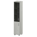 Офисный шкаф узкий высокий закрытый 2 двери (ЛДСП + стекло)